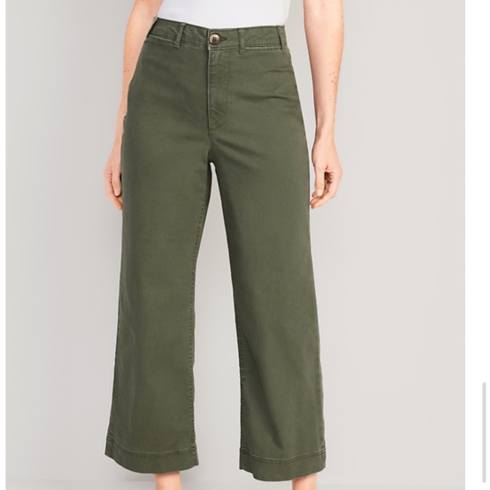 Old Navy Olive Green Wide-Leg Cropped Pants